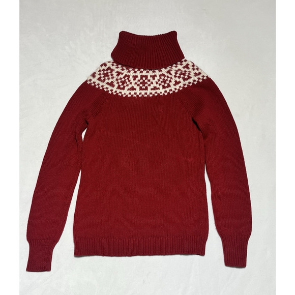 Talbots Fair Isle Turtleneck Sweater Womens Small Red Pullover Chunky Knit - Picture 2 of 12